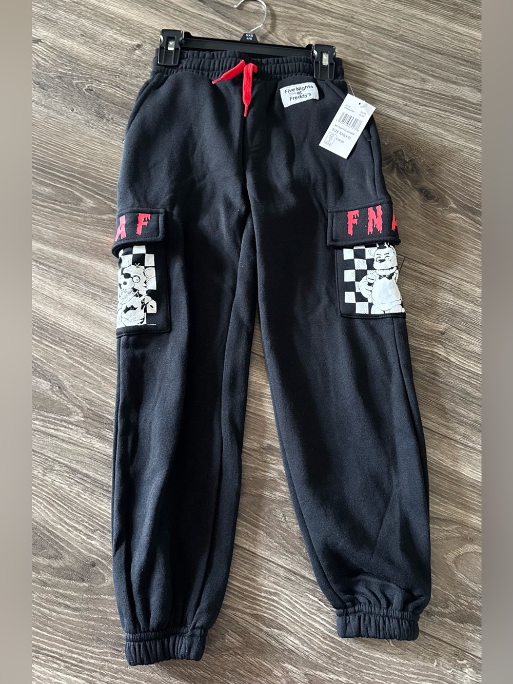 NWT Kids Black FNAF Cargo Joggers with Red Accent